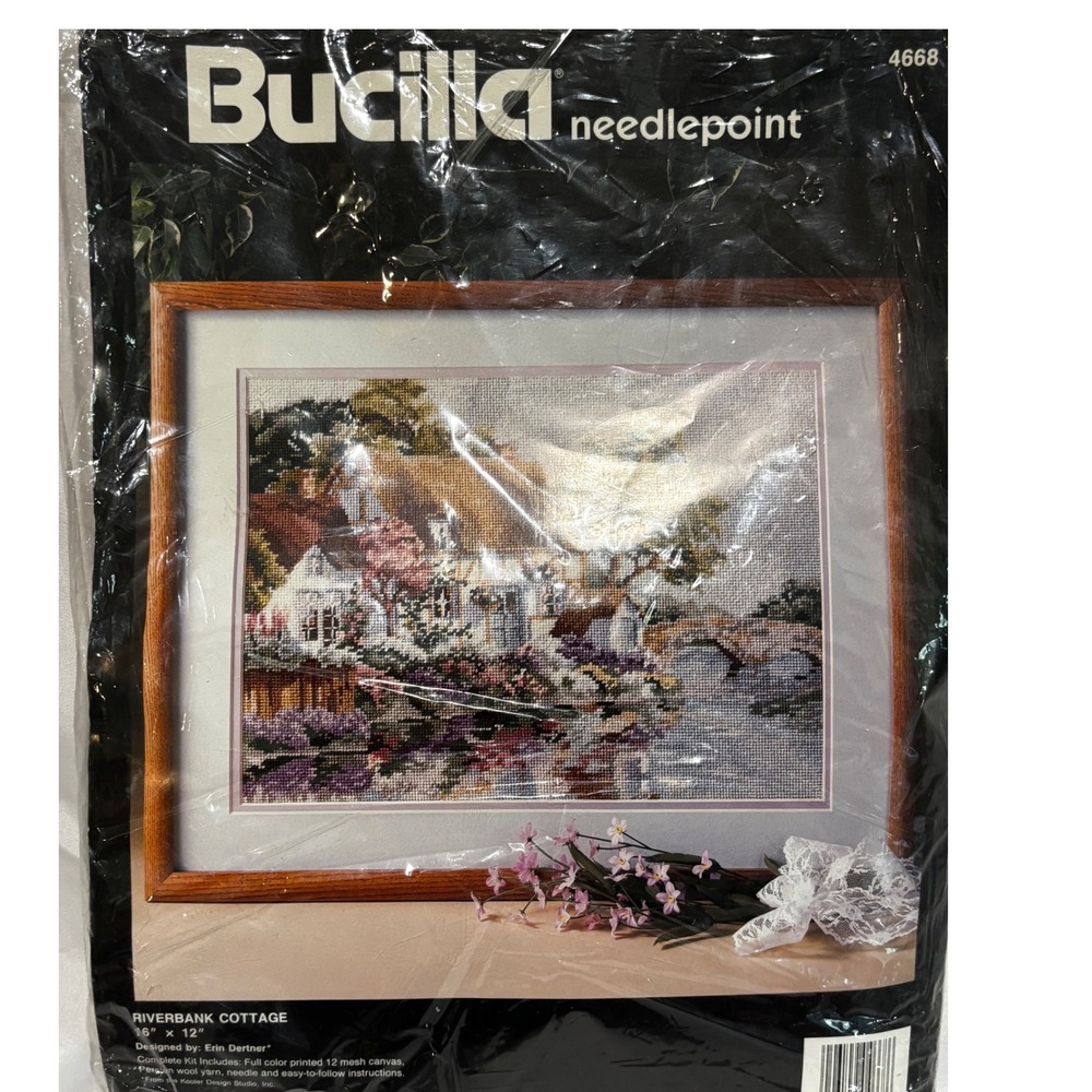 Bucilla Riverbank Cottage Needlepoint Kit 4668 Erin Dertner 1992 Vintage 16x12